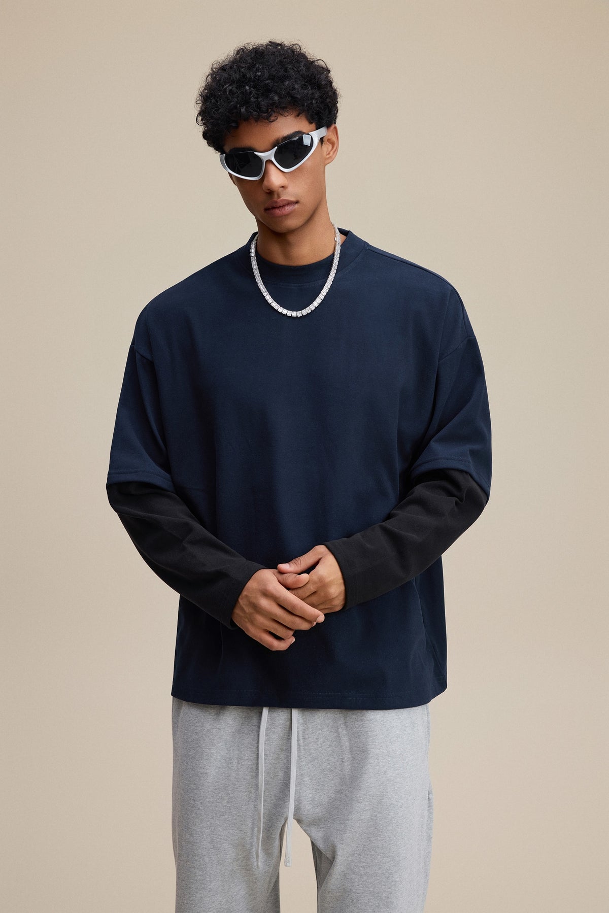 Men’s Layered Contrast Long Sleeve T-Shirt (320G) view 4