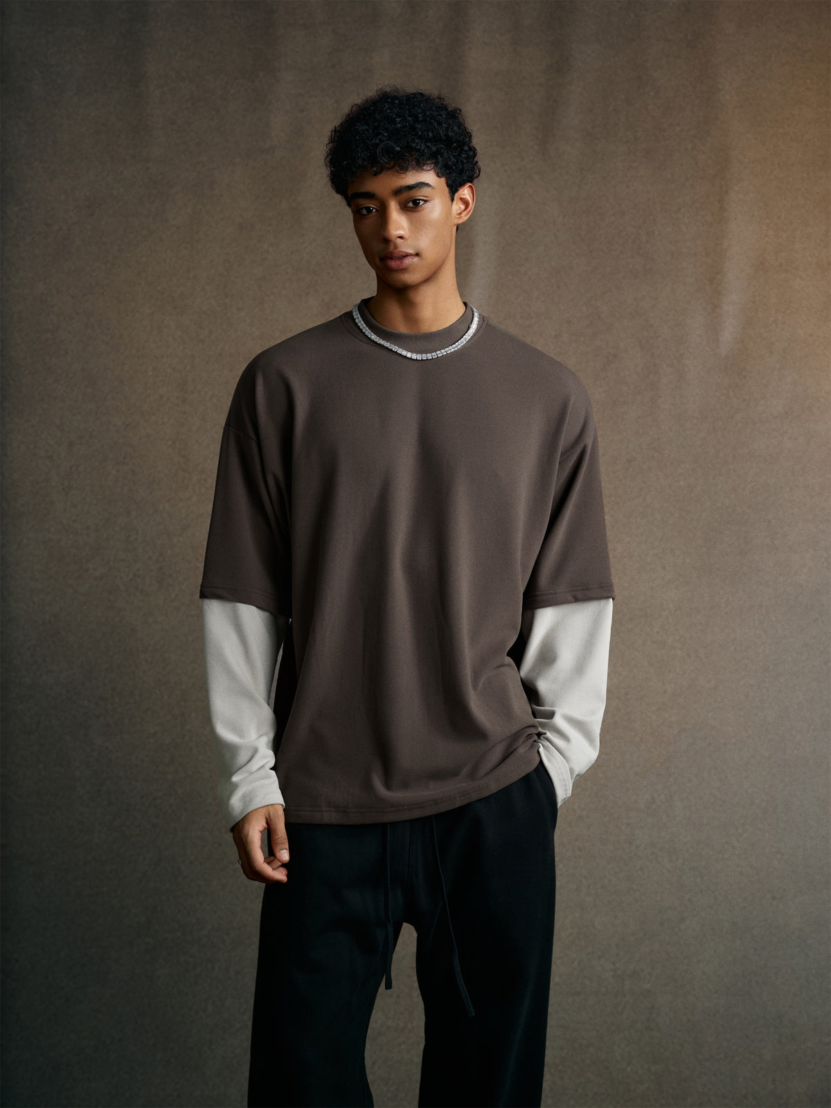 Men’s Layered Contrast Long Sleeve T-Shirt (320G) view 7