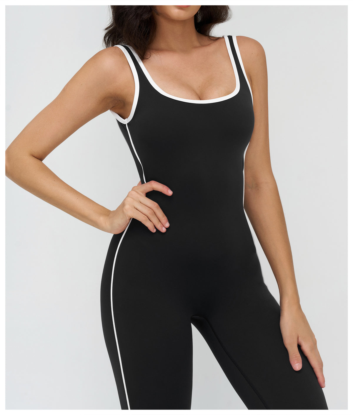 Women’s Barefeel Contrast-Trim Deep V Back Bodysuit Jumpsuit