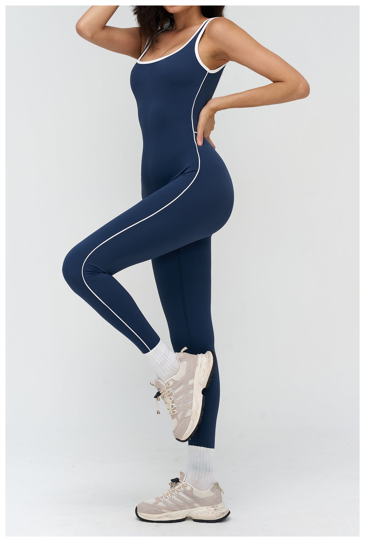 Women’s Barefeel Contrast-Trim Deep V Back Bodysuit Jumpsuit view 2