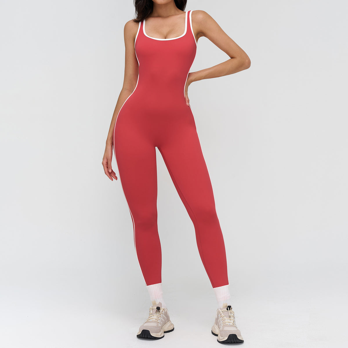 Women’s Barefeel Contrast-Trim Deep V Back Bodysuit Jumpsuit view 4
