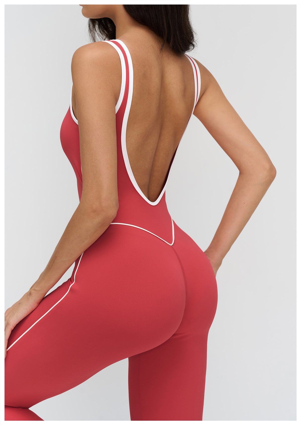 Women’s Barefeel Contrast-Trim Deep V Back Bodysuit Jumpsuit view 5