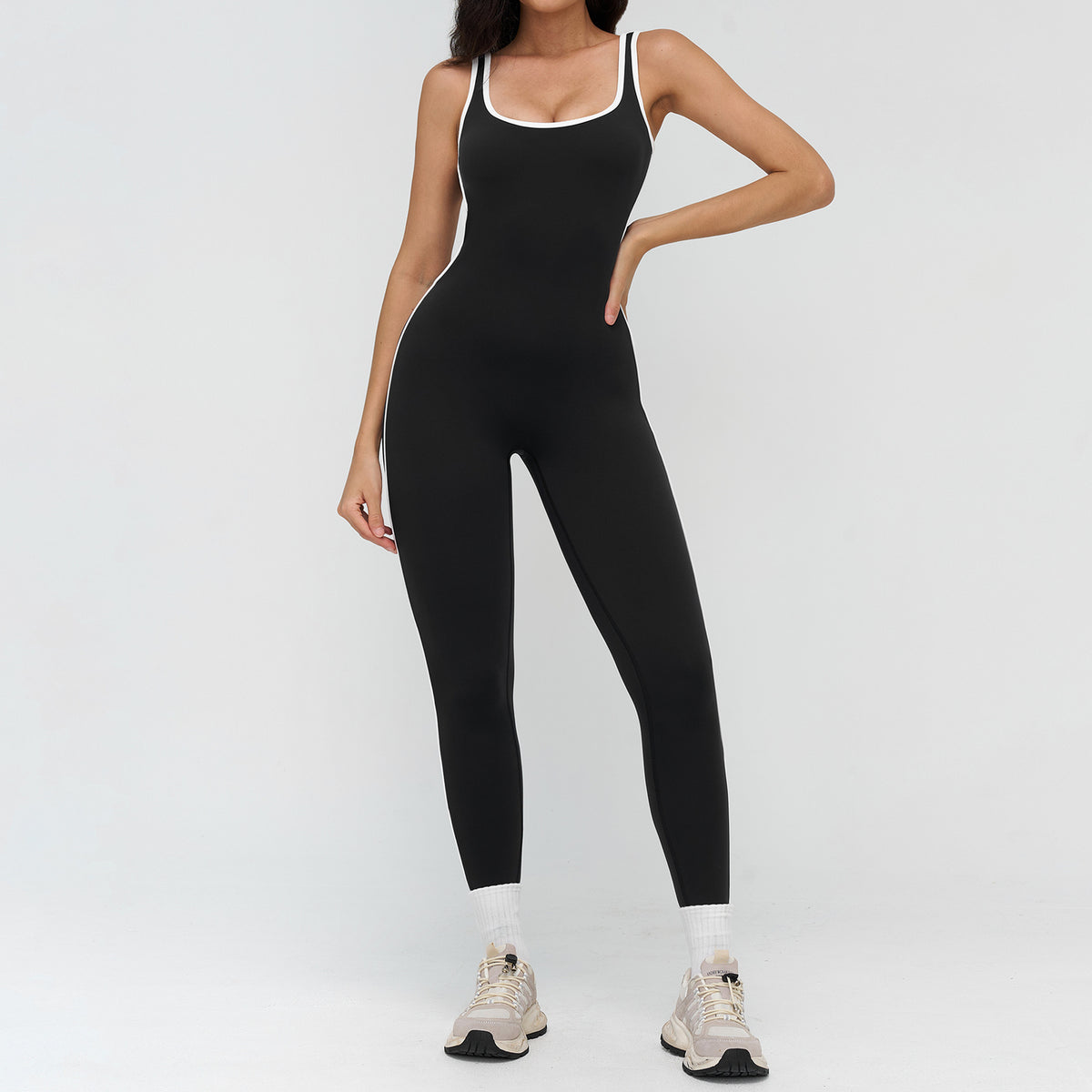 Women’s Barefeel Contrast-Trim Deep V Back Bodysuit Jumpsuit view 6