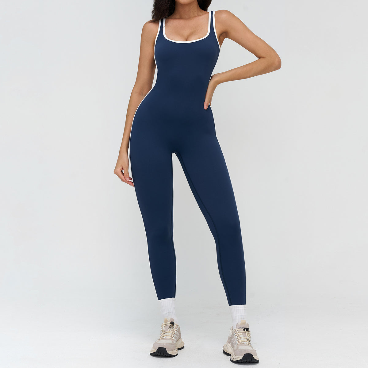 Women’s Barefeel Contrast-Trim Deep V Back Bodysuit Jumpsuit view 7