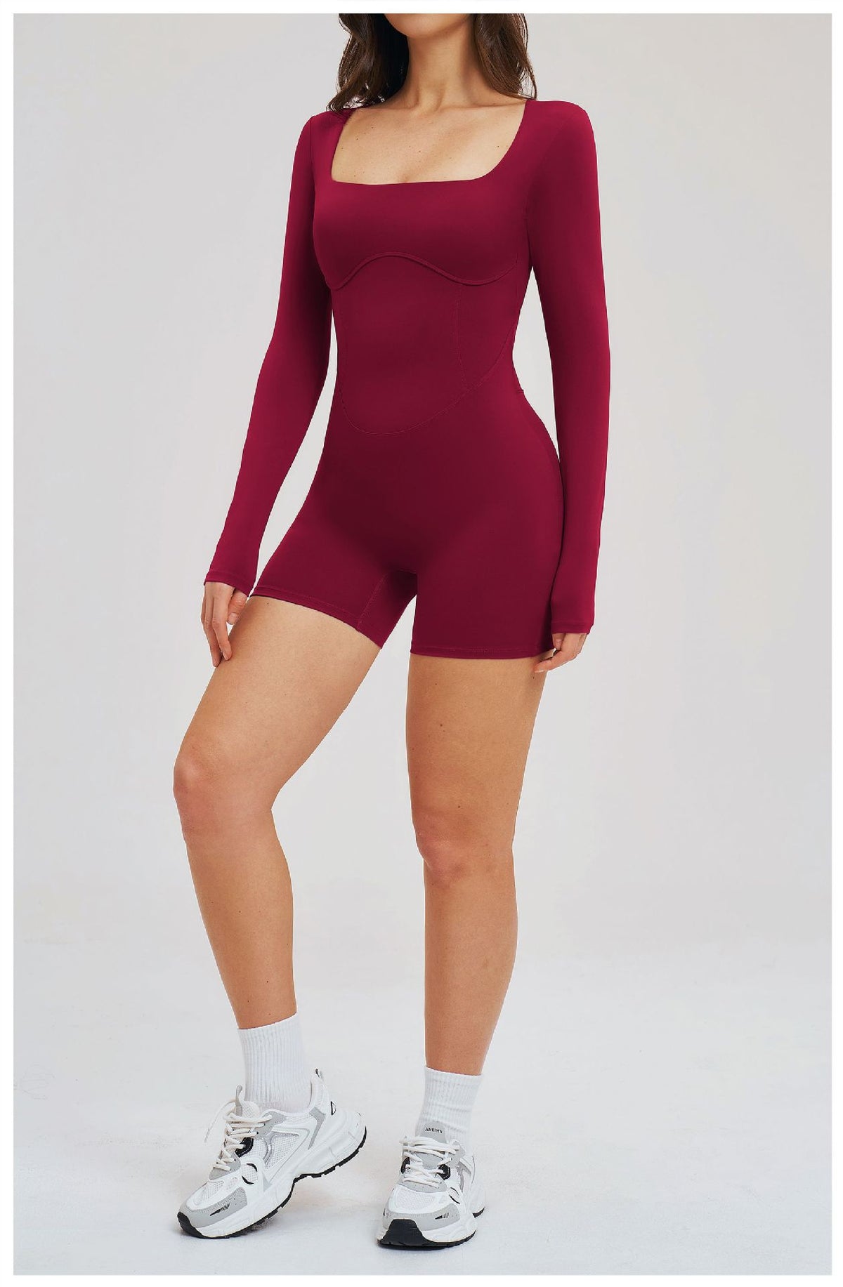 Women’s Barefeel Long Sleeve Open-Back Bodysuit Shorts Jumpsuit view 6