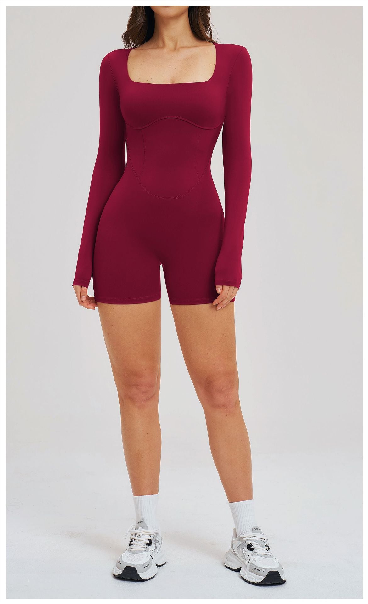 Women’s Barefeel Long Sleeve Open-Back Bodysuit Shorts Jumpsuit view 7