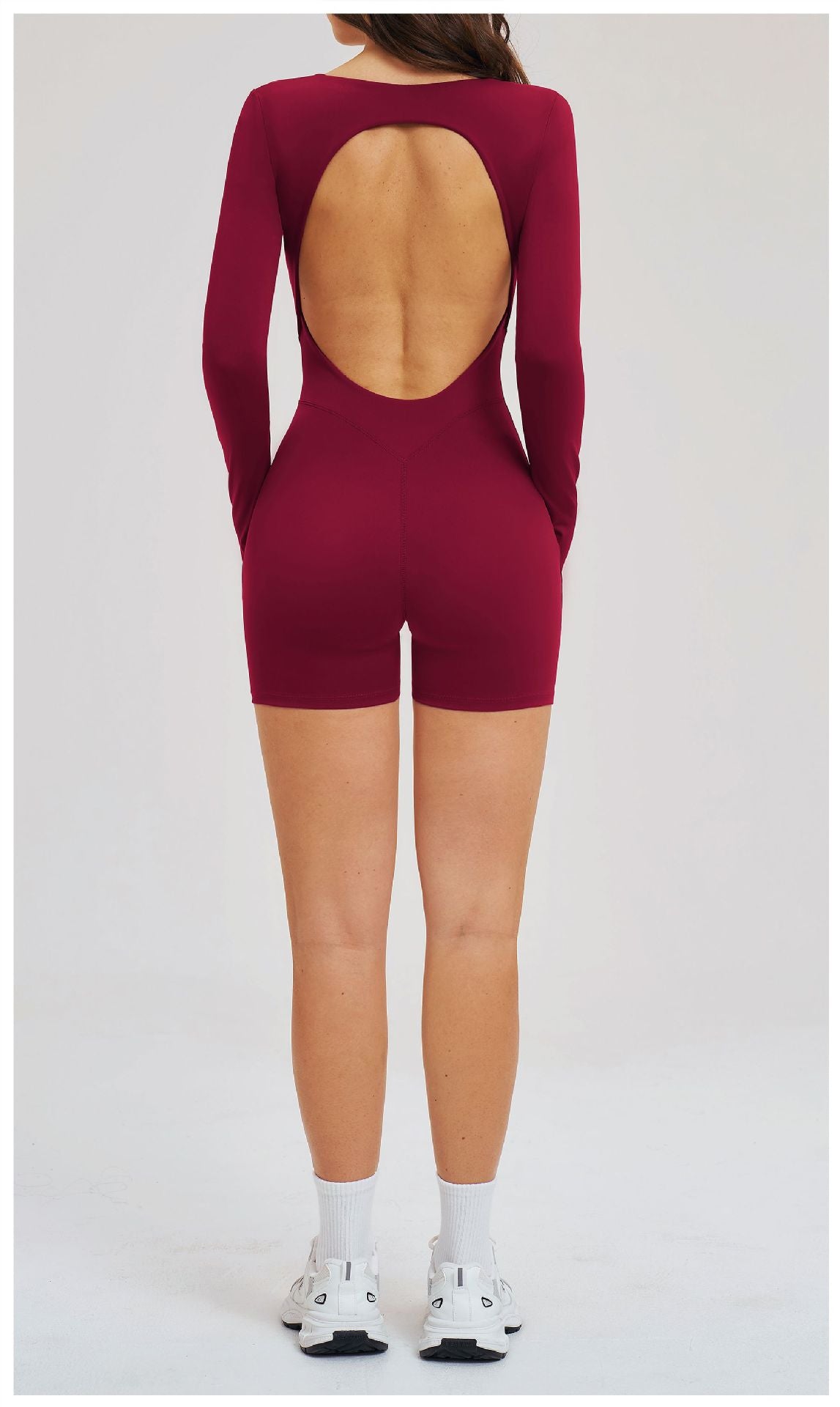 Women’s Barefeel Long Sleeve Open-Back Bodysuit Shorts Jumpsuit view 8