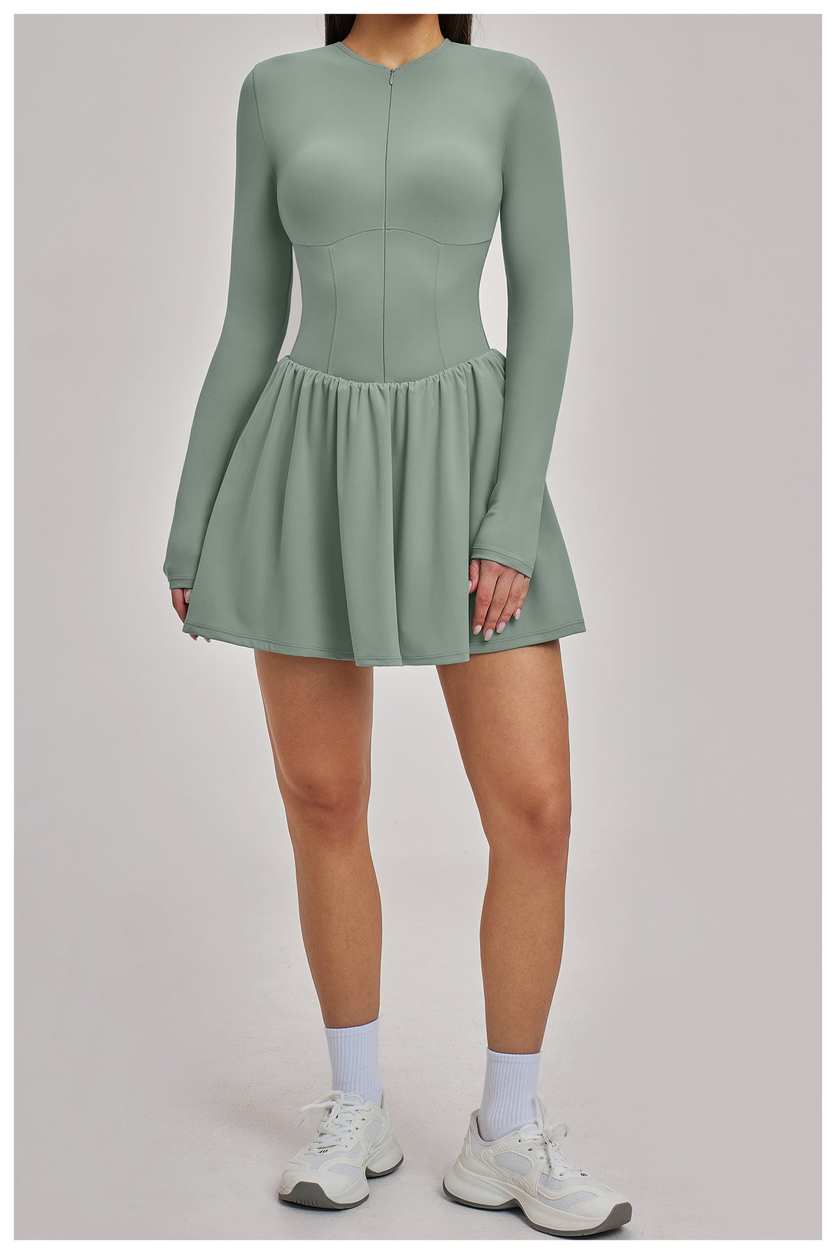 Women’s Mock Two-Piece Long Sleeve Tennis Dress with Built-In Shorts and Pocket view 2