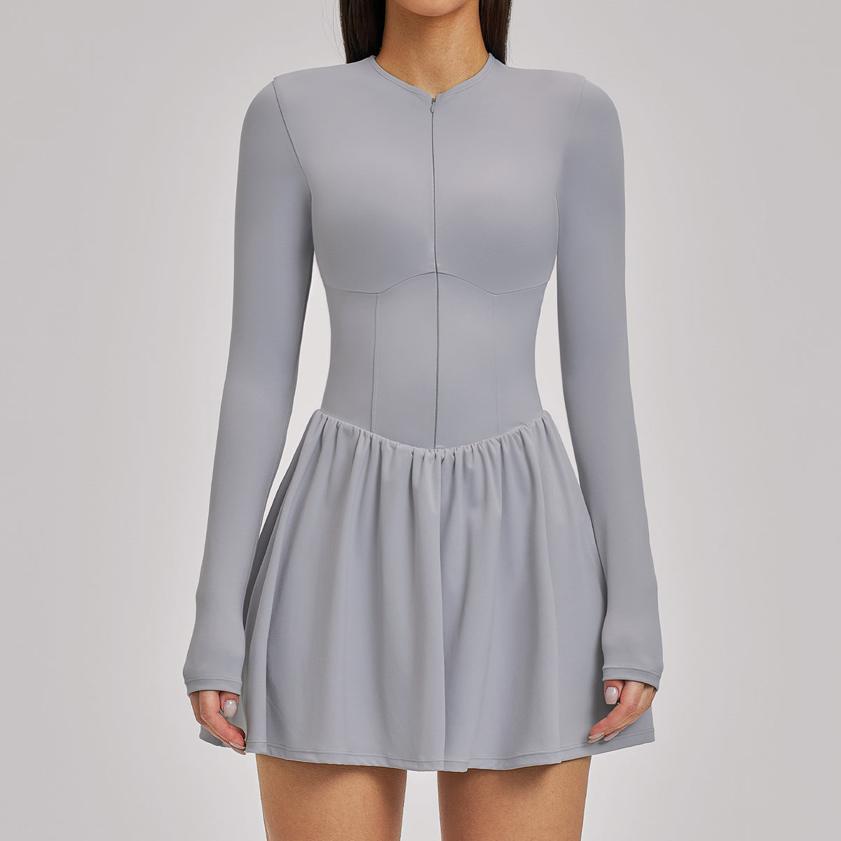 Women’s Mock Two-Piece Long Sleeve Tennis Dress with Built-In Shorts and Pocket view 3