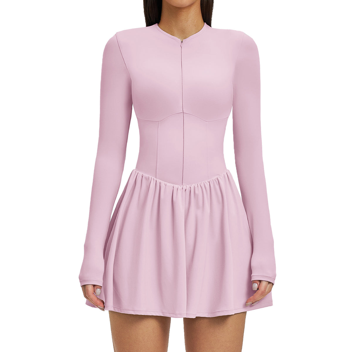 Women’s Mock Two-Piece Long Sleeve Tennis Dress with Built-In Shorts and Pocket view 4