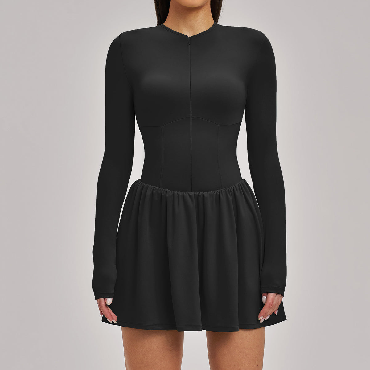 Women’s Mock Two-Piece Long Sleeve Tennis Dress with Built-In Shorts and Pocket view 6