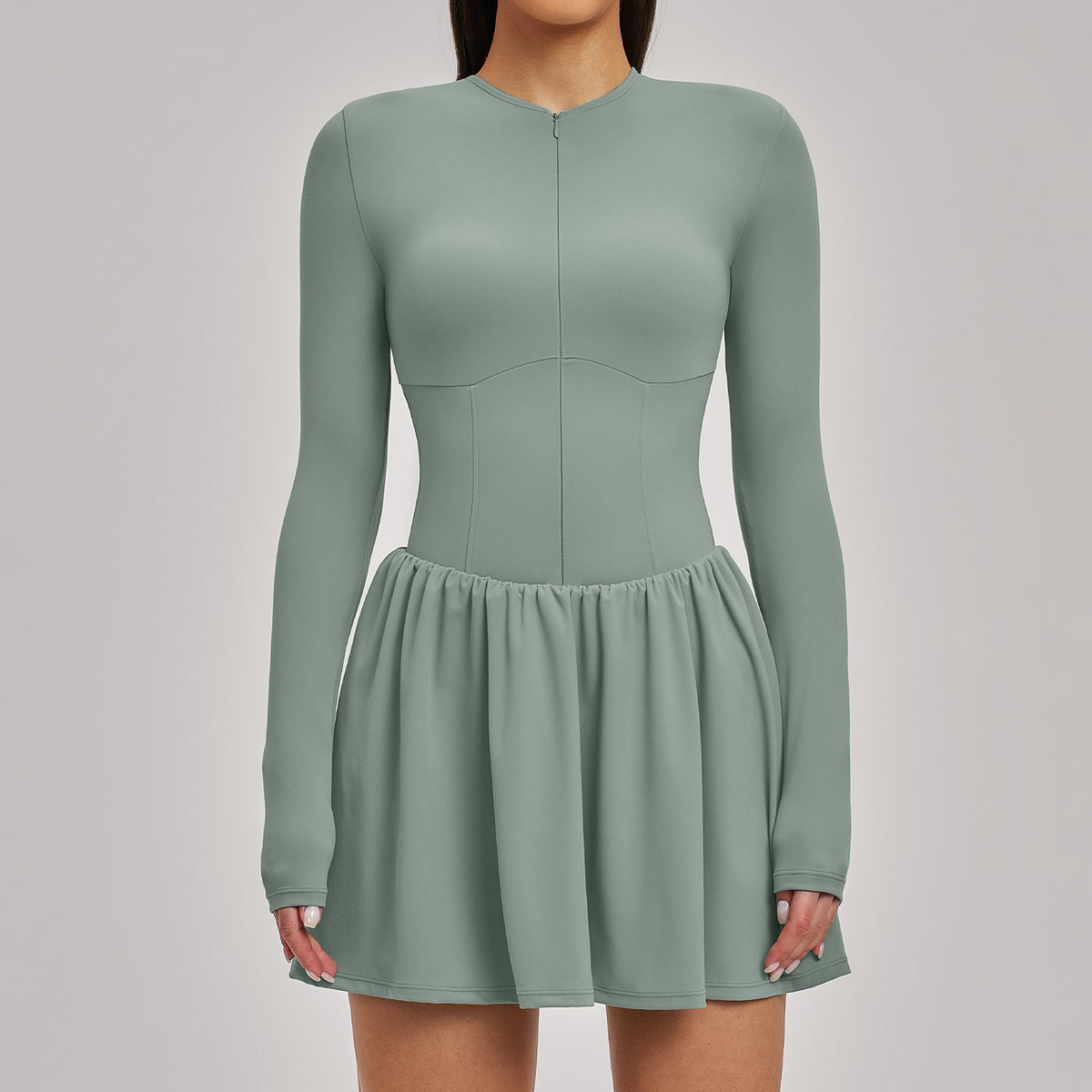 Women’s Mock Two-Piece Long Sleeve Tennis Dress with Built-In Shorts and Pocket view 7