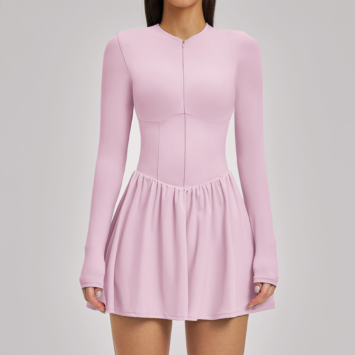 Women’s Mock Two-Piece Long Sleeve Tennis Dress with Built-In Shorts and Pocket view 8