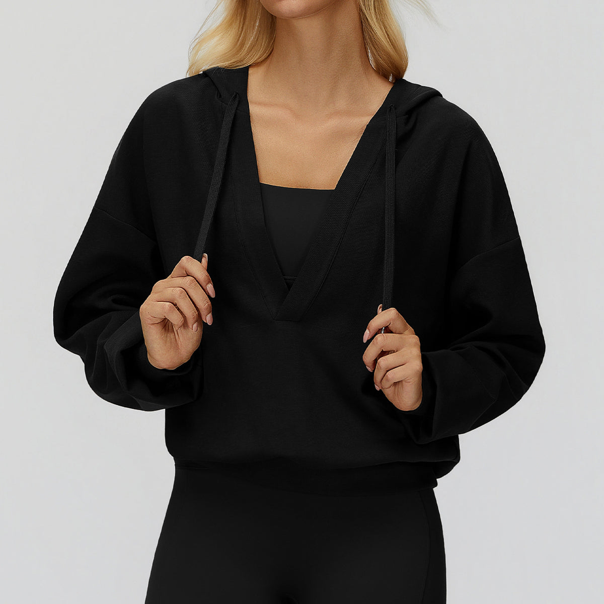 Women’s Oversized V-Neck Hooded Long Sleeve Pullover