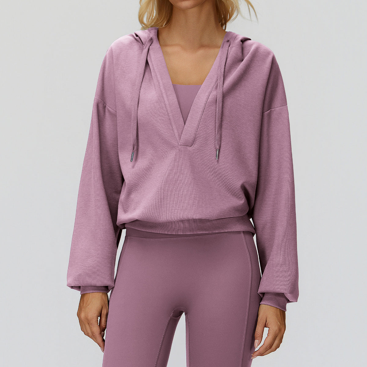 Women’s Oversized V-Neck Hooded Long Sleeve Pullover view 2