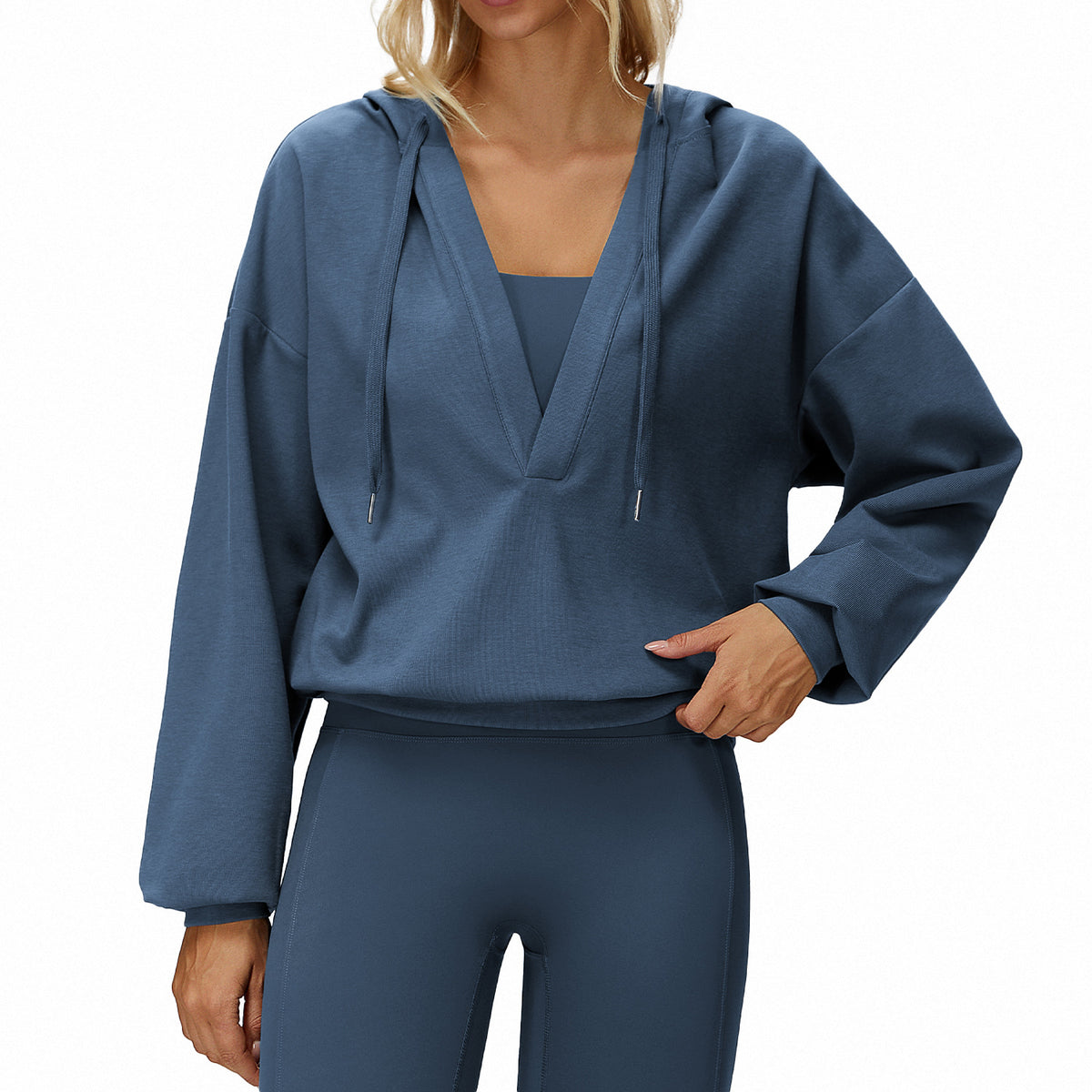 Women’s Oversized V-Neck Hooded Long Sleeve Pullover view 3