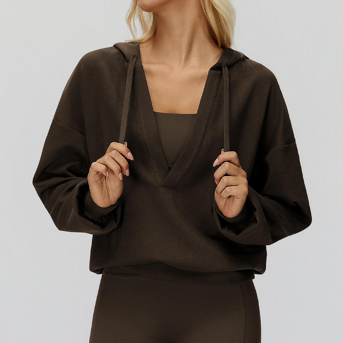 Women’s Oversized V-Neck Hooded Long Sleeve Pullover view 4