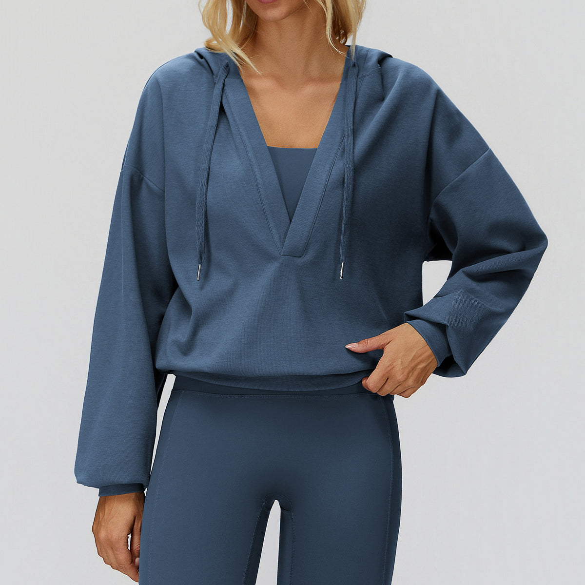 Women’s Oversized V-Neck Hooded Long Sleeve Pullover view 5