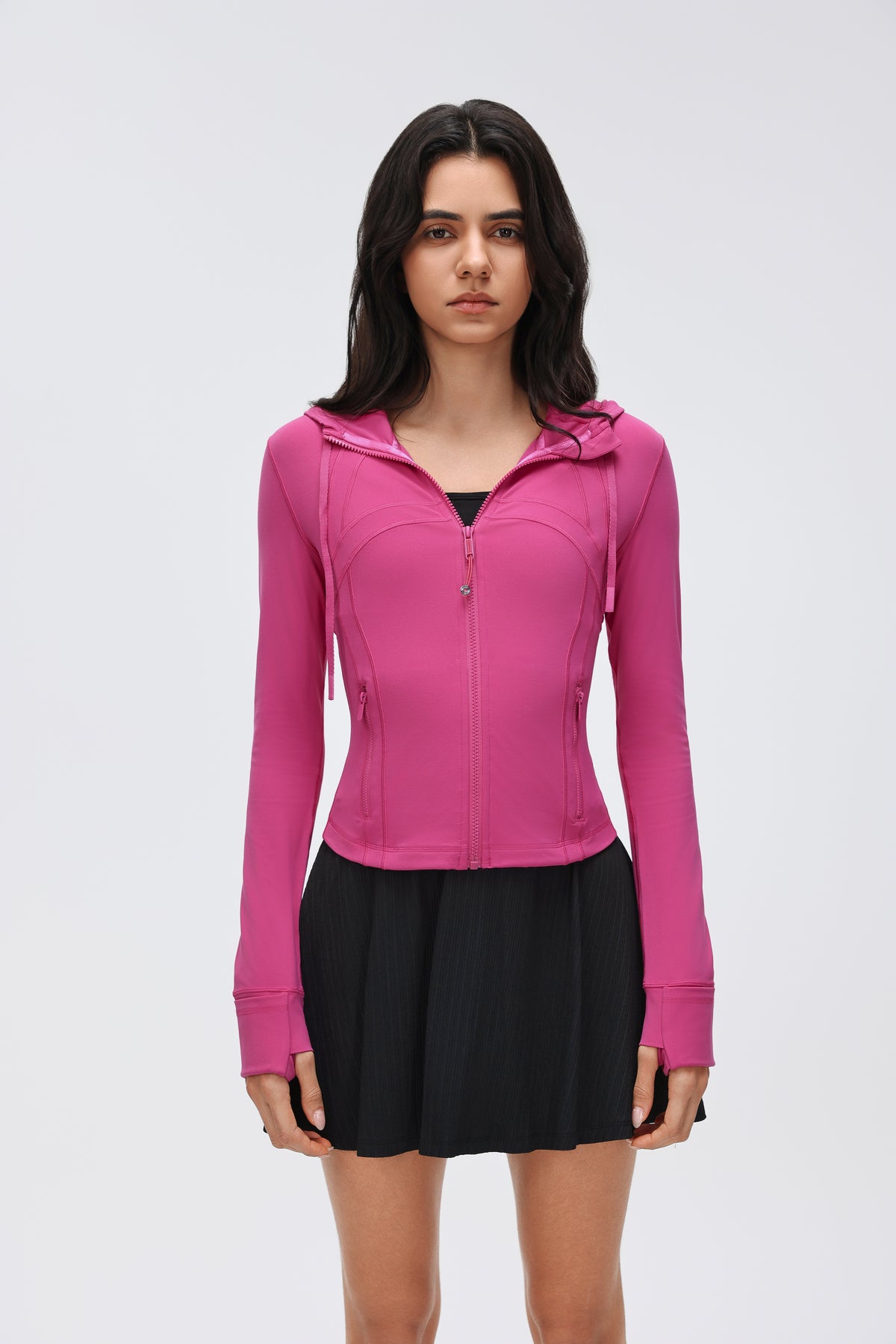 Women's DF Slim-fit Jacket Hooded/Cardigan Color-matched Zipper