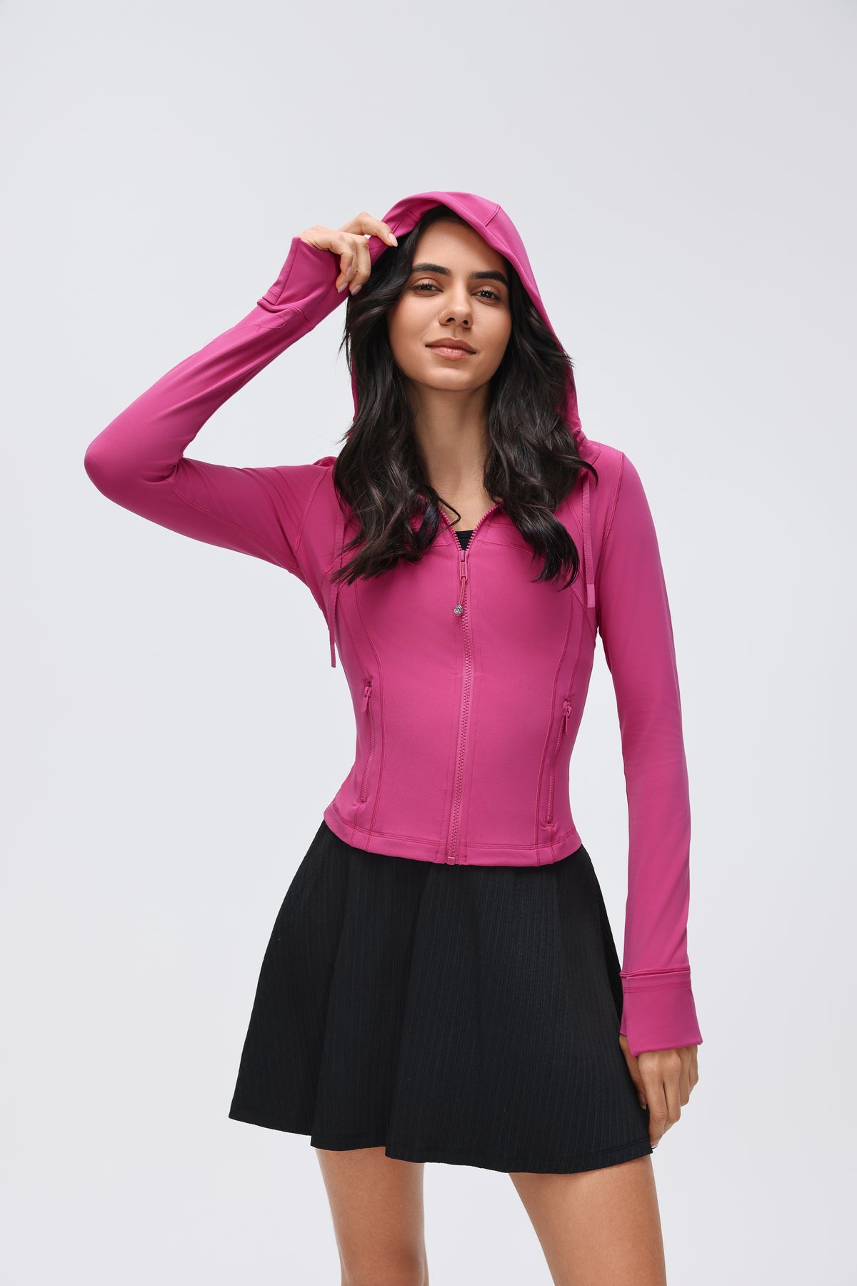 Women's DF Slim-fit Jacket Hooded/Cardigan Color-matched Zipper view 2
