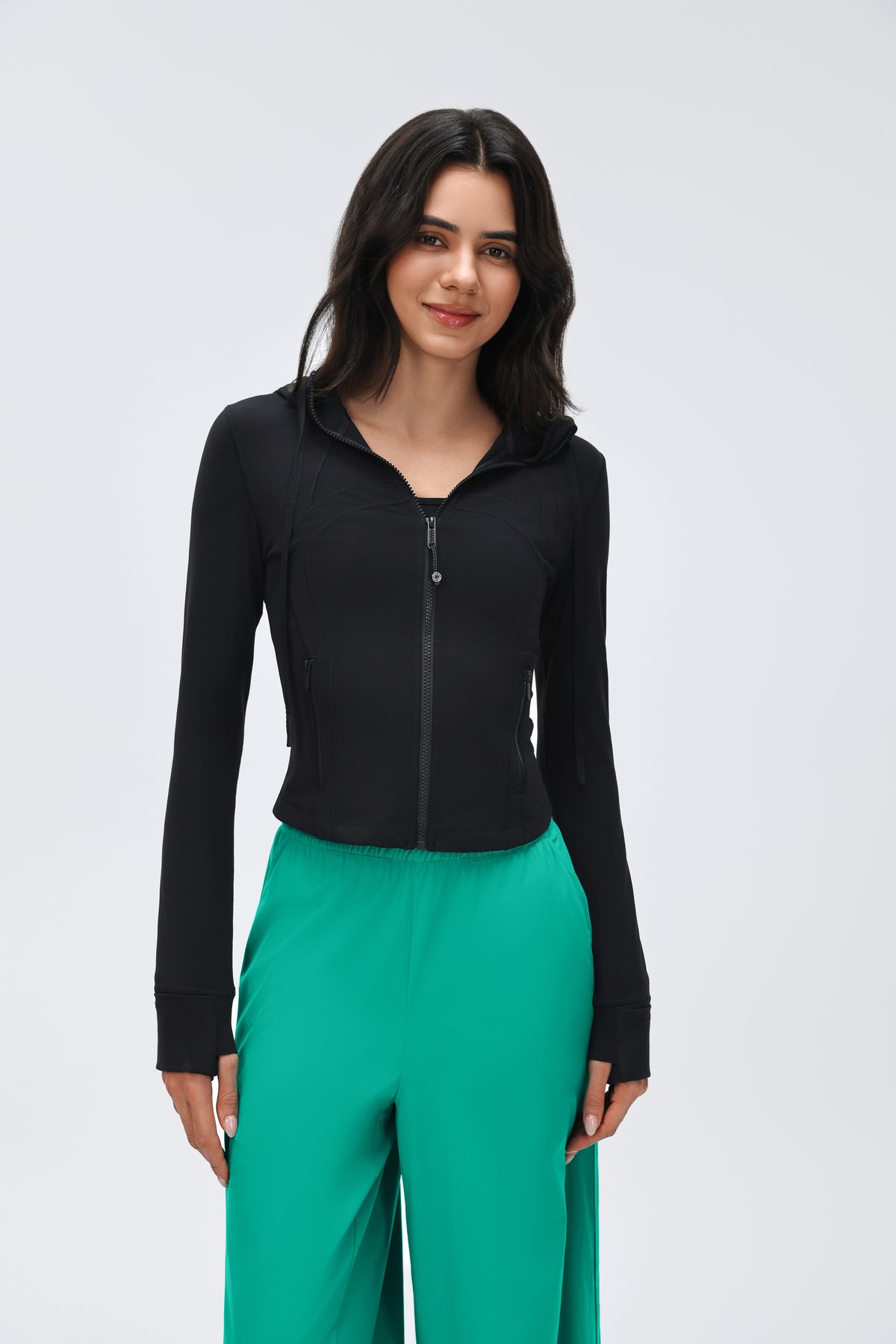 Women's DF Slim-fit Jacket Hooded/Cardigan Color-matched Zipper view 7